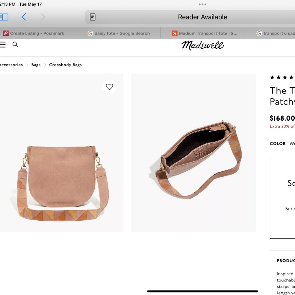 MADEWELL U SADDLE TOTE IN WEATHERED WALNUT, NWT